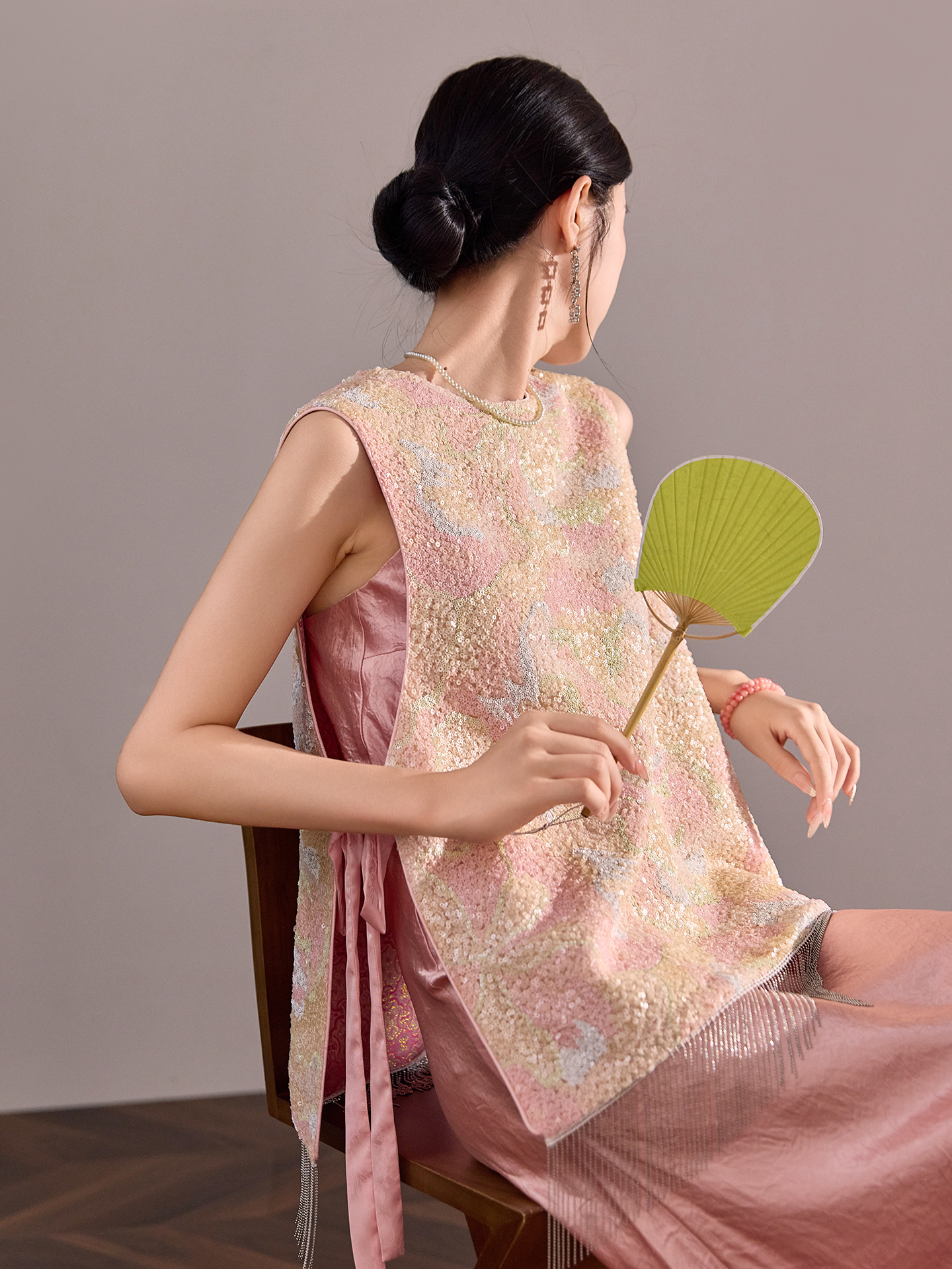 Áo vest gile nữ hai mặt phối ren đính cườm phong cách Trung Hoa mới mùa hè N2078 — Phối màu [mặc hai mặt]