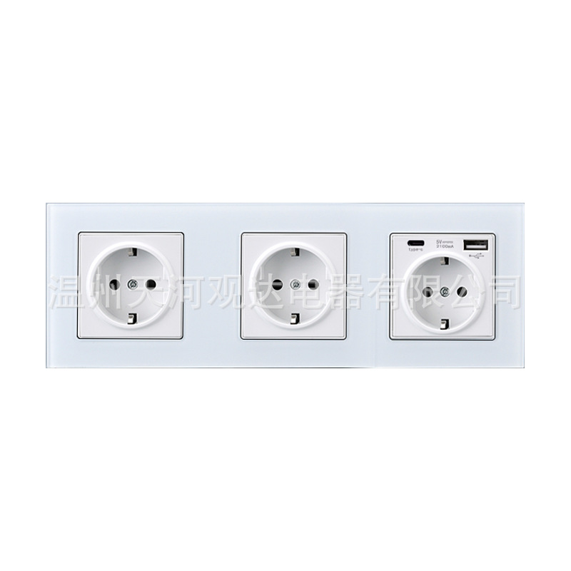 Tipo 86 estándar europeo triple conexión 16A conexión de conexión de orificio redondo USB blanco alemán panel de conexión ruso