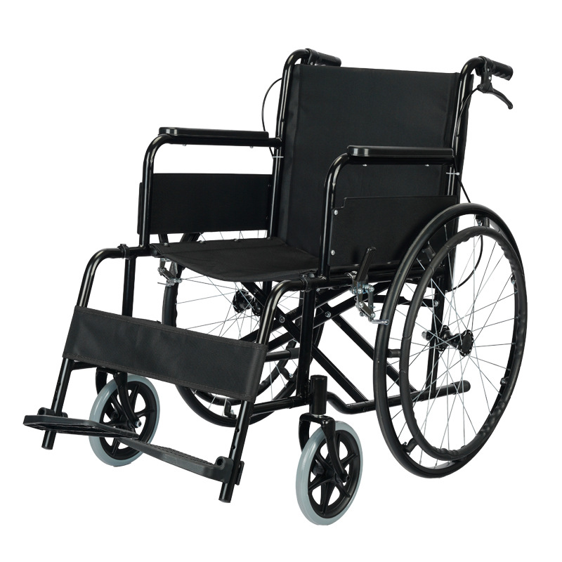 silla de ruedas de acero de alto carbono plegable ligera multifuncional empujada de mano con freno de estacionamiento con pedal