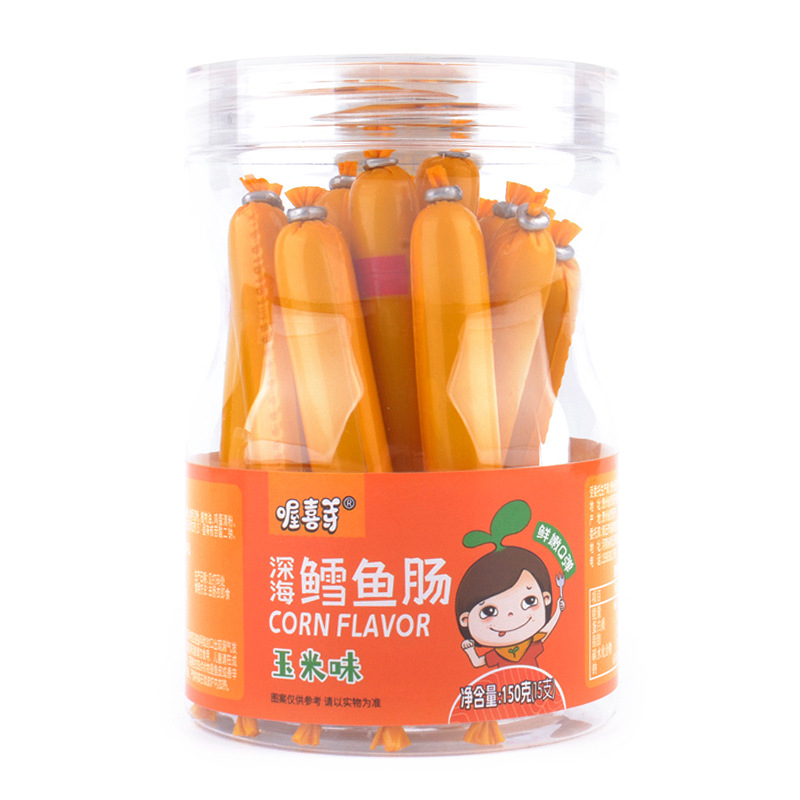 喔喜芽深海鳕鱼肠150g/罐装鱼肉肠15支儿童零食火腿肠虾味玉米味