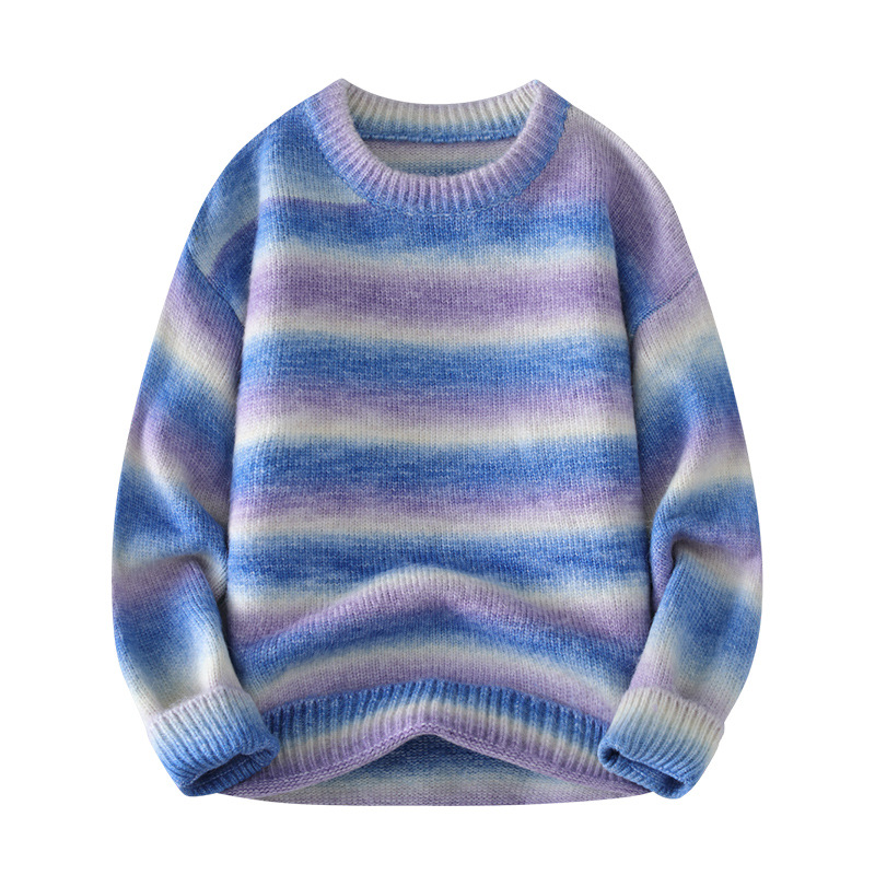 Sweater men's autumn and winter new style fresh gradient loose casual simple breathable couple's top knitted sweater_voghion.com