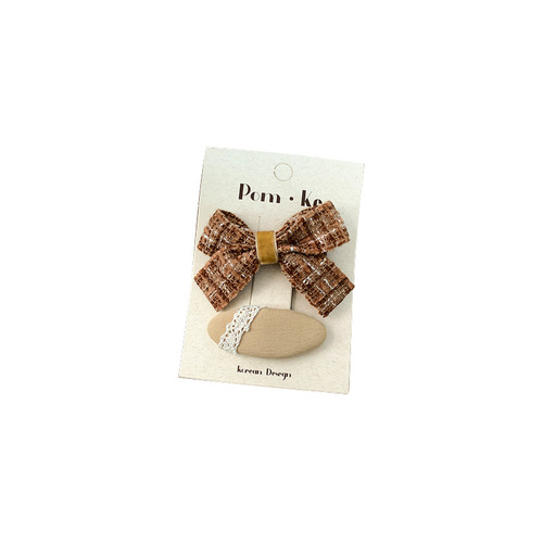 Korean-style cream milk coffee color floral brocade embroidered butterfly knot children's hair clip, floral fabric BB clip, yarn hair clip hair accessory