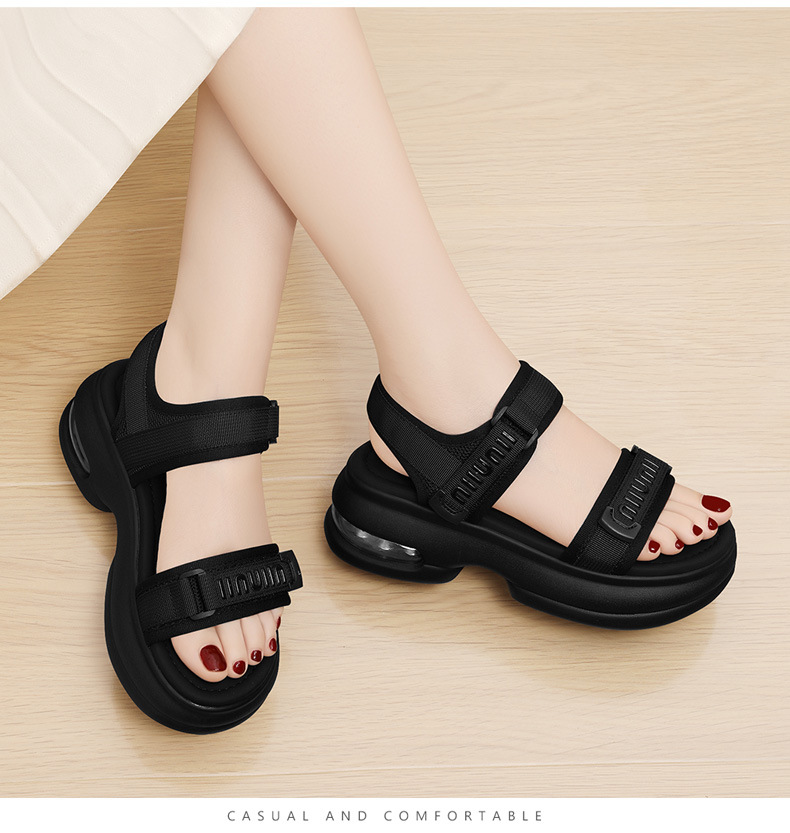 Sandal nữ quai chữ V đế dày thoáng khí mùa hè — 2001 màu đen, Màu be 2001 chi tiết 8