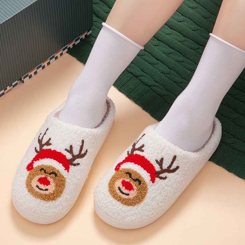 Cross-Border Christmas Cartoon Cotton Slippers Christmas Reindeer Autumn and Winter Thickened Popular Indoor Home Daily Use Cotton Slippers