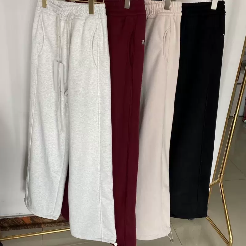 秋冬美式Lu家松紧腰加绒运动休闲裤女显瘦百搭阔腿卫裤拖地长裤子