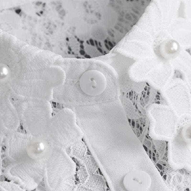 White Collared Shirt with Buttoned Beads, Small Adult Unisex Fashionable High Collar Striped Inner Suit Collar