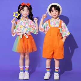 六一儿童啦啦队演出服小学生幼儿园合唱背带裤运动会表演套装舞蹈