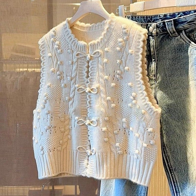 New Chinese Style National Style Knitted Sweater Vest Winter New Versatile Small Fragrance Knitted Forest Style Vest for Inner Wear
