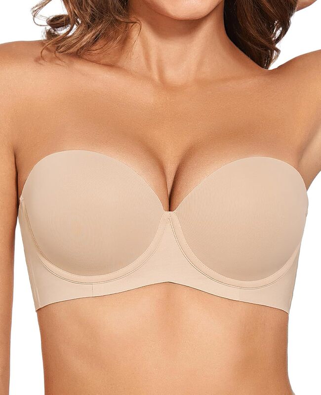 Upushall Strapless Push up Bra Women Thick Padded Flat Mouth Seamless Convertible Bra for Small