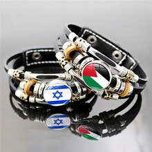以色列巴勒斯坦按扣皮革手链女欧美朋克风格多层编织串珠手链饰品