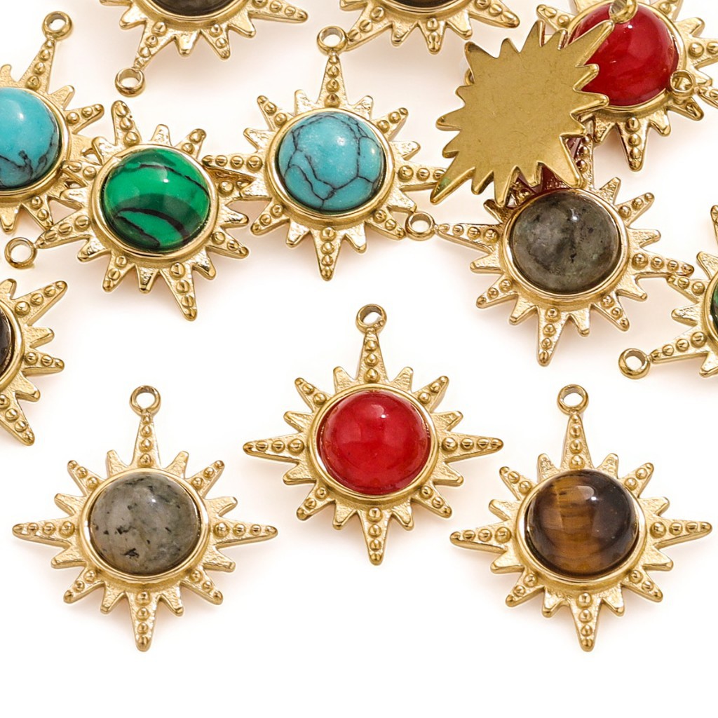 Acero inoxidable de moda piedra natural ojo de tigre piedra clásica octangular elemento colgante de acero de titanio DIY accesorios collares pendientes