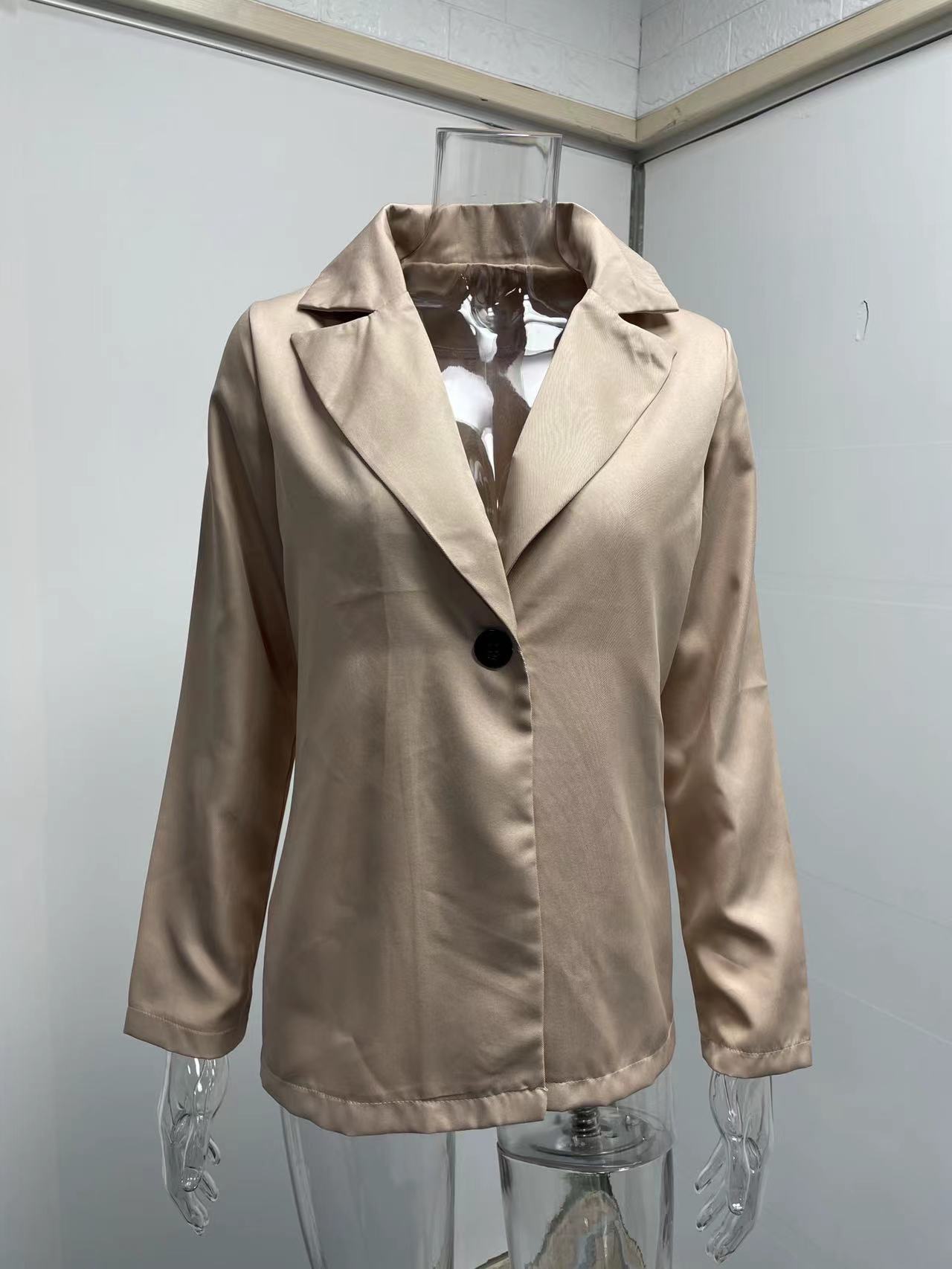 Women's Clothing Long sleeved Solid Color Button Suit Women's Jacket Cardigan_senzul.com