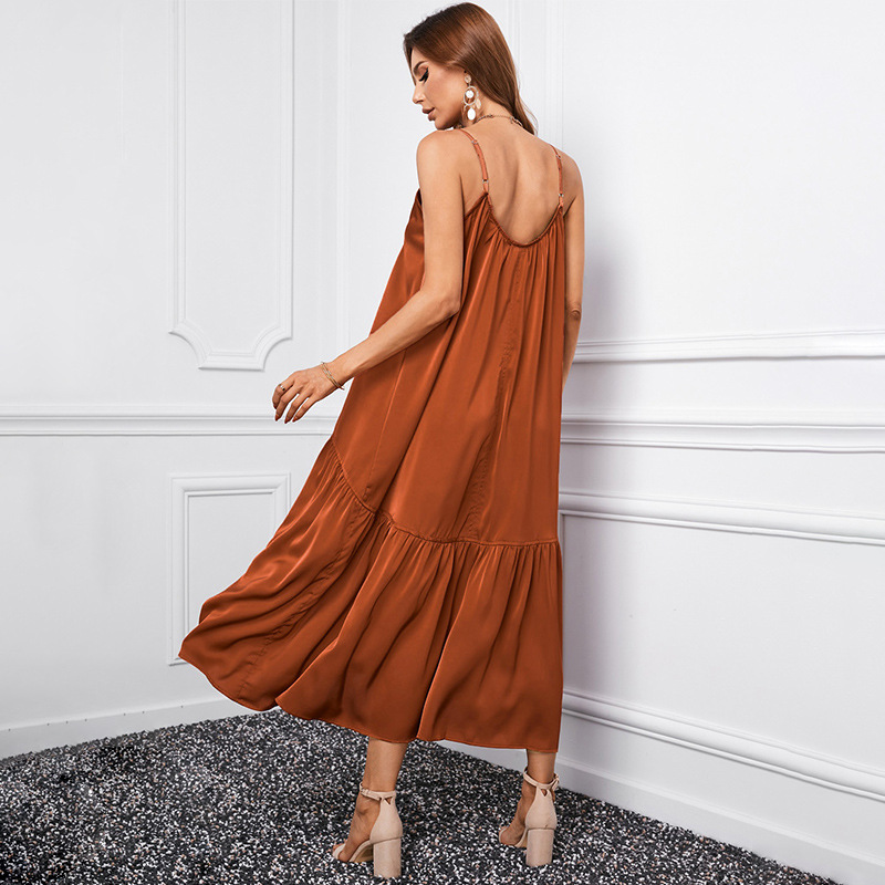 时颖欧美吊带连衣裙夏季新款亚马逊宽松休闲v领吊带跨境连衣裙女