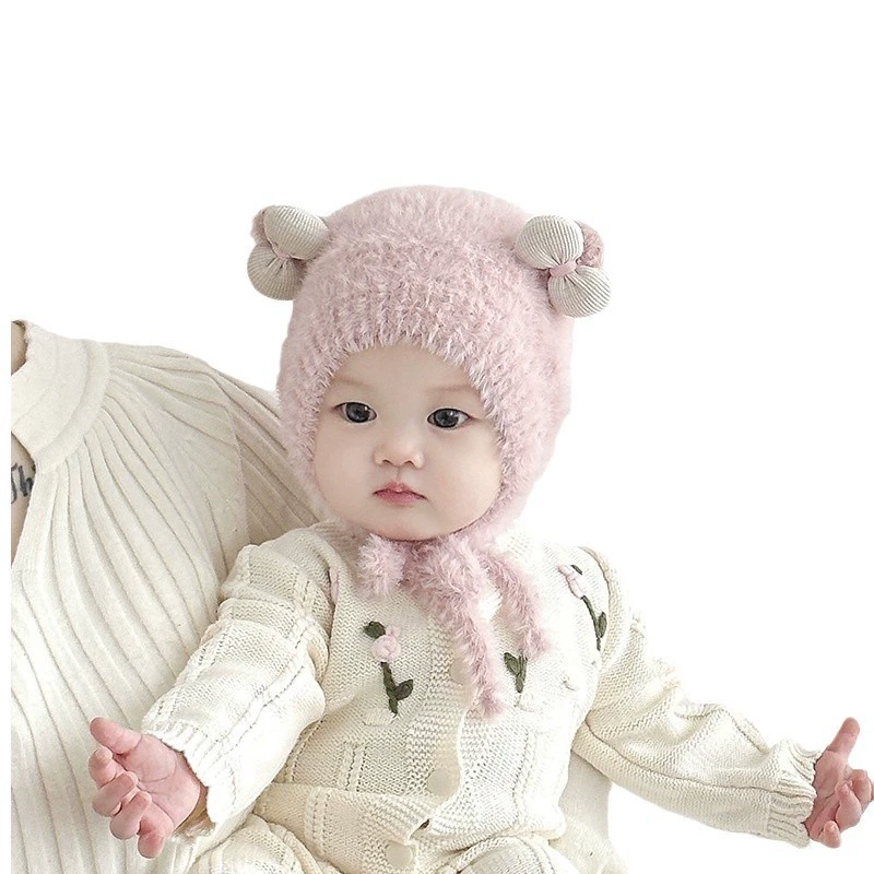 Children's winter woolen cute soft keep warm windproof hat for early age