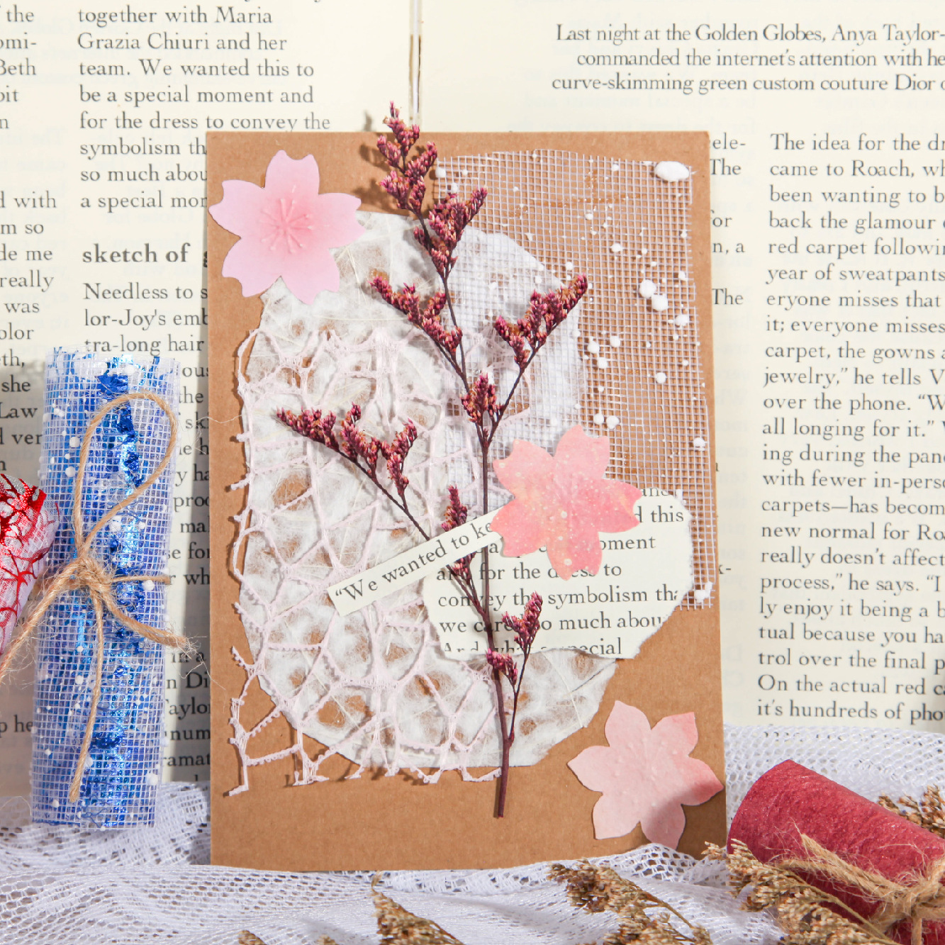 Retro Story Mesh Mixed Material Pack serie de lámina de oro tela de mano diy paisajismo material de decoración