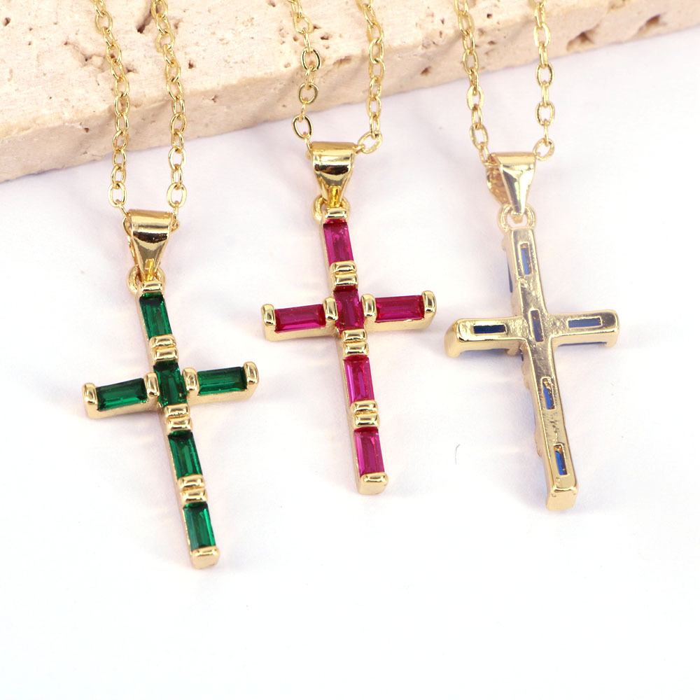 New Style Cross Pendant copper Color Zircon Necklace