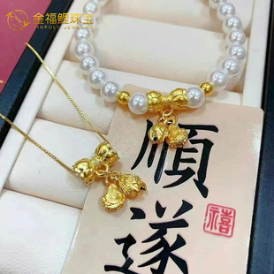 Gold 999 Pure Gold Hundred Wealth Tube Pendant 3D Hard Gold Happy Hundred Wealth Necklace for Girlfriend Mother's Day Gift Wholesale