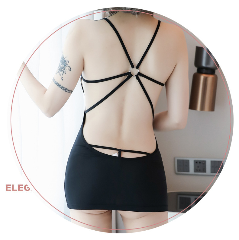 Backless Ice Silk Lingerie Set with Sheer Top and Hip Skirt, Grey One Size — detail image 15