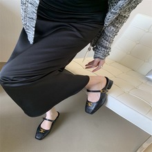 复古玛丽珍鞋女鞋子2024年韩版chic小香风金属扣方头浅口软底单鞋