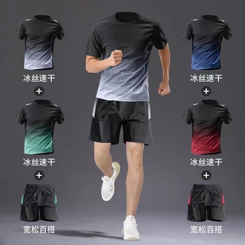 Men's and Women's Sportswear Set Ice Silk Quick-Dry Short-Sleeve T-Shirt Fitness Top Loose Training Running Shorts