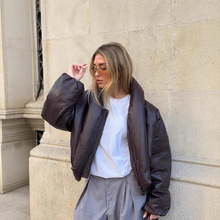 秋冬时髦~欧美小众时尚连领加厚皮衣外套2025年跨境女装新款