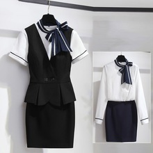 职业女裙套装夏季短袖工装KTV酒店前台马甲套裙餐厅收银员工作服