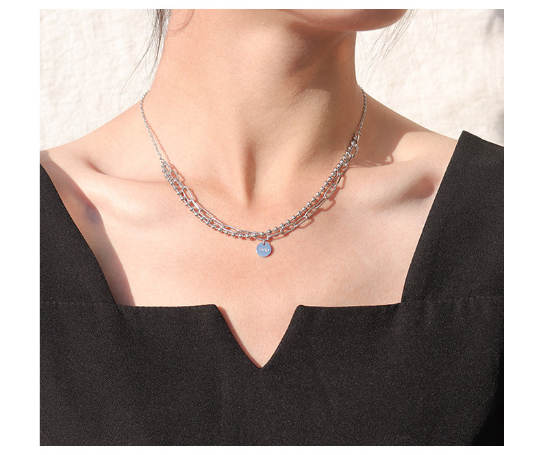 15g Weight No Inlaid Inlay Material Titanium Steel Material Printing Pattern Women'S Gender Gold, Silver Color Lucky Round Brand Double Layer Necklace, Bracelet Set Round Beads Necklace Clavicle Chain Titanium Steel 18k Gold Plating P853-e184 5
