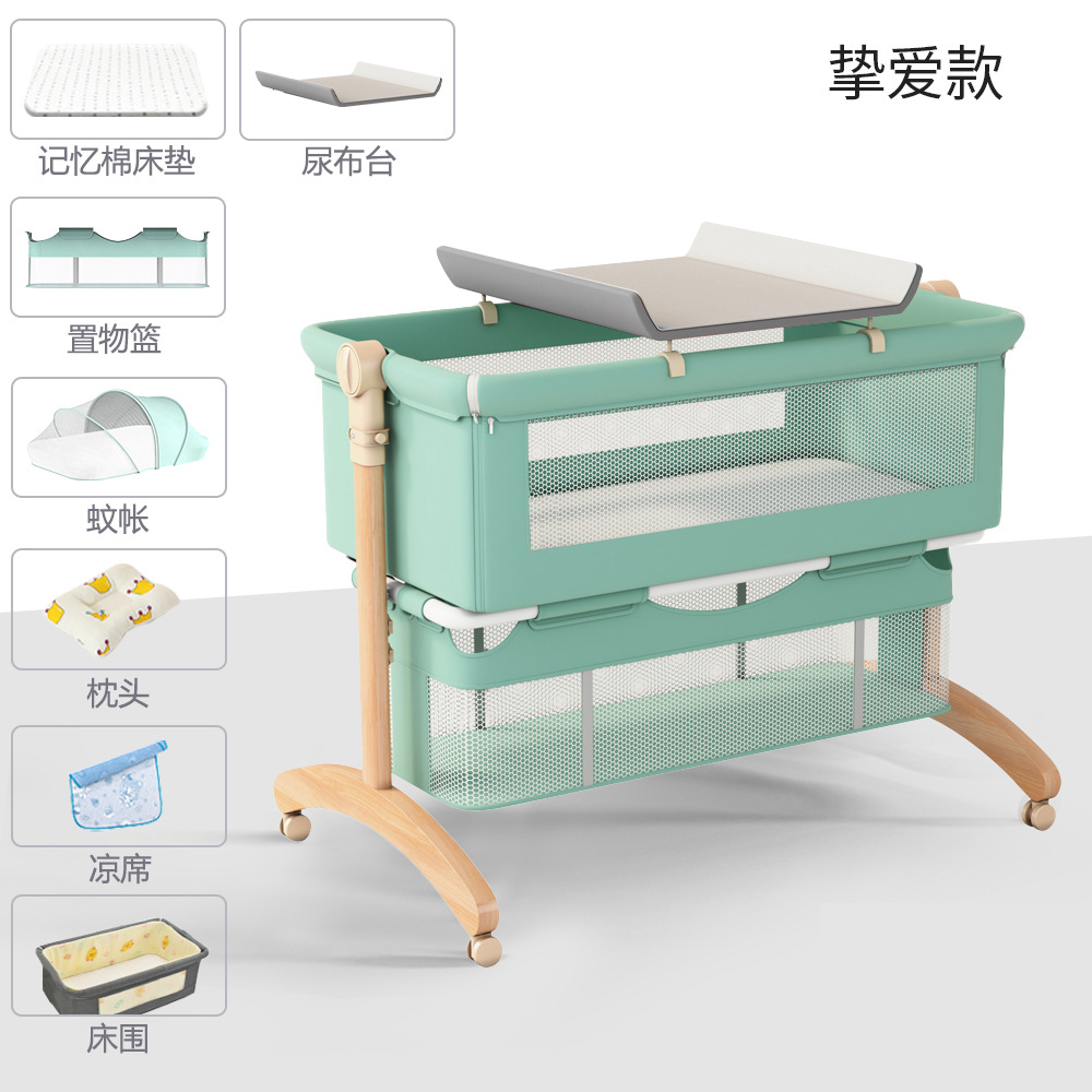 Cama de bebé móvil portátil cuna cama plegable multifuncional BB cama para recién nacidos empalme cama grande