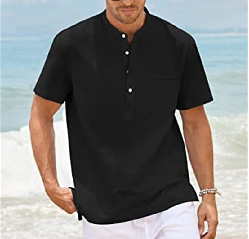 Men's Solid Color Streetwear Standing Collar Short Sleeve Loose Men's Tops display picture 13