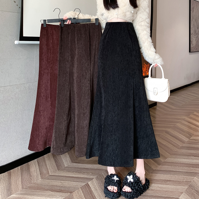 GraceChic GraceChic GraceChic Real Shot Angora Red European Cotton Velvet Mermaid Half High Waist Slimming Mid-Length Bodycon Skirt_voghion.com