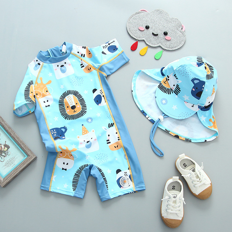 韩国韩范儿童泳衣男童女童宝宝泳衣 连体小童婴儿防晒冲浪服套装