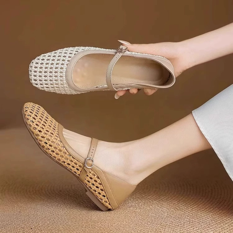 Французские тканые полые дышащие плоские туфли