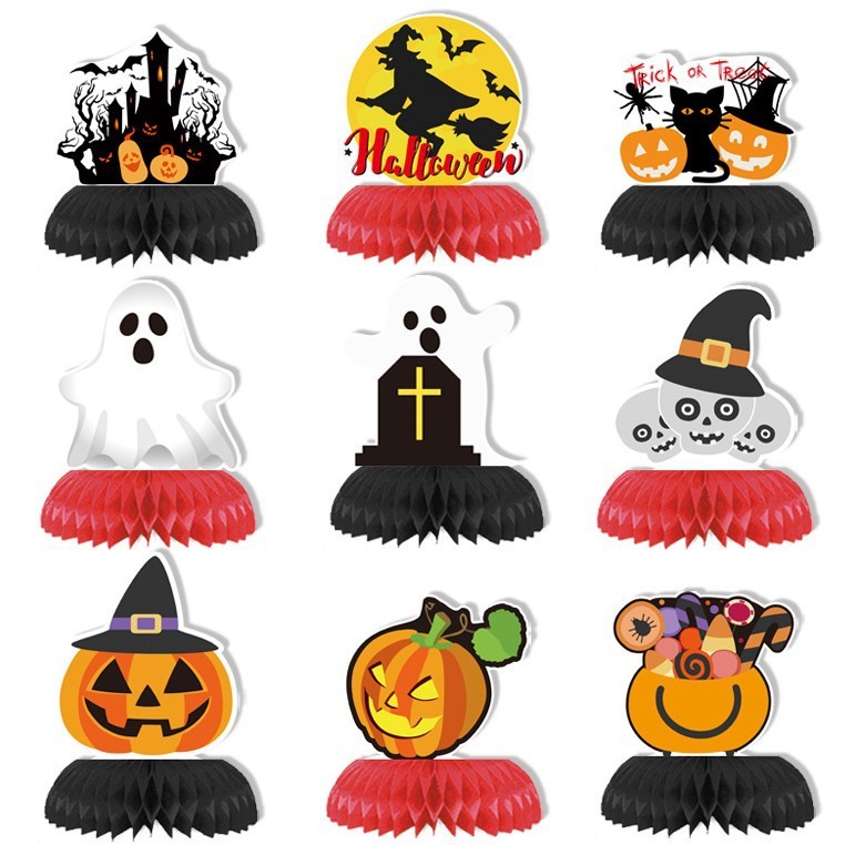 国境を越えた新しいハロウィーンのテーマのパーティー装飾用品ゴーストフェスティバルゴーストカボチャハニカムテーブルデスクトップ装飾品|undefined