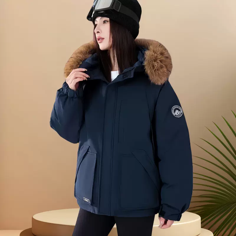 短款棉服女冬季新款2025韩版连帽大毛领加厚短款保暖工装棉袄外套