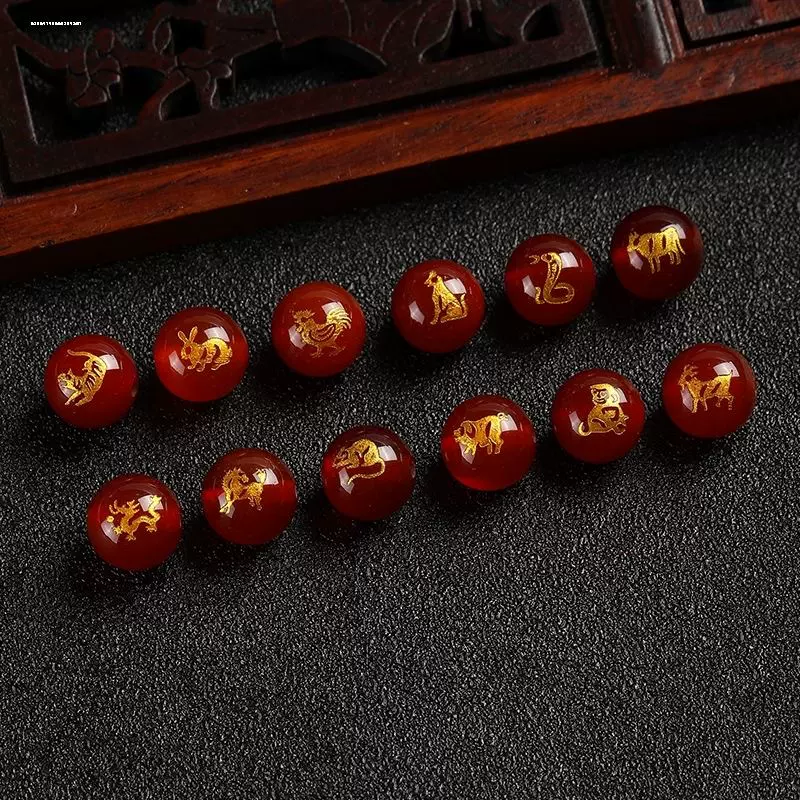 十二生肖圆珠 红黑琉璃散珠蛇年本命年diy手串饰品配件项链配珠