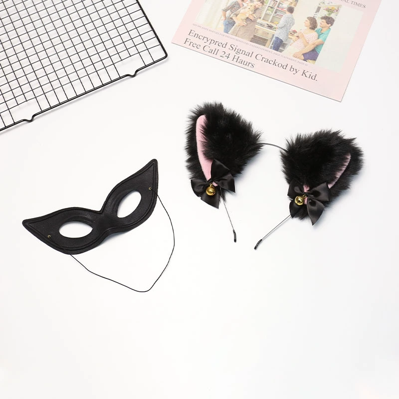 紫琳 праздничные сексуальные реквизиты Makeup Props Cat Girl Headband Mask Set Cat Ears Headband with Bells