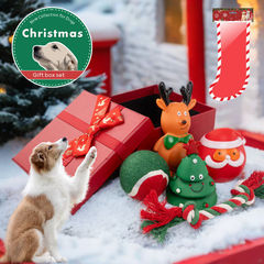 国境を越えた新しいクリスマスペットのおもちゃ犬の噛みつきにくいおもちゃギフトボックスクリスマス犬のおもちゃ噛みつきにくいセット在庫あり