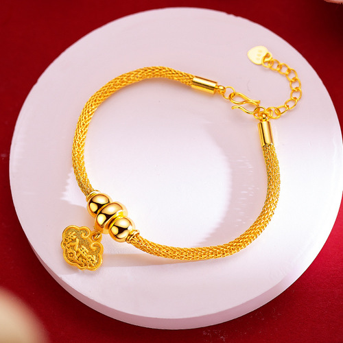 Fine Vietnamese alluvial gold small bell women's bracelet, versatile in and out, safe, long life, wealth and gold lock bracelet jewelry