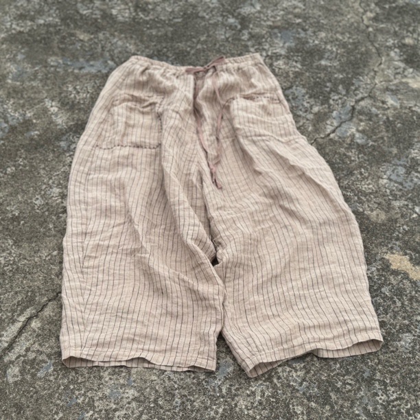 4443 Striped Yarn-Dyed Linen Elastic Waist Wide-Leg Casual Women's Pants Loose Slimming Versatile Straight-Leg Pants