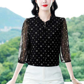 批发2026夏季新款减龄七分袖印花衬衫气质大码洋气女小衫代发