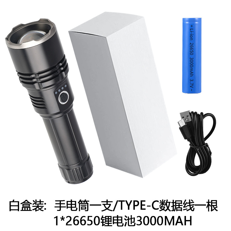 Nueva linterna transfronteriza láser blanco brillante ultra largo alcance de alta potencia de larga duración pescar correr luz portátil