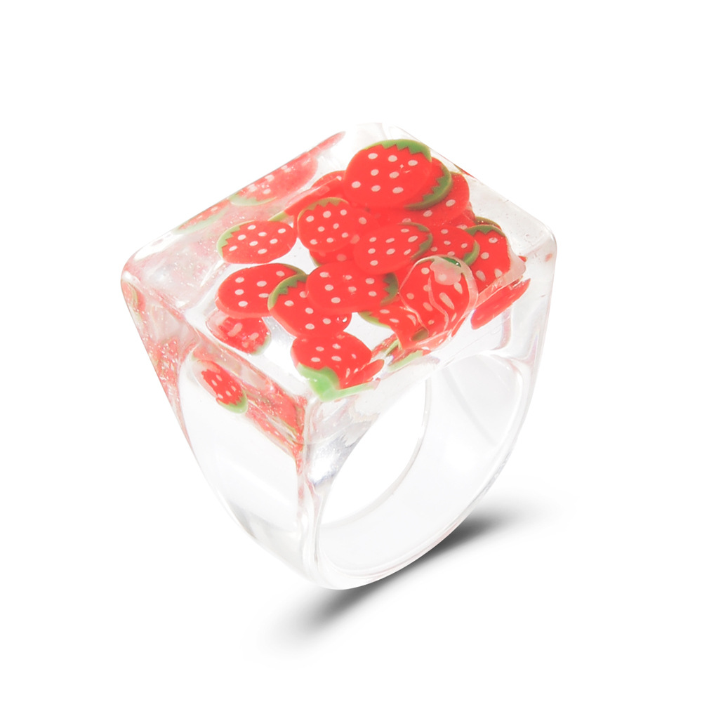 Fashion Fruit Transparent Resin Square Ring Wholesale display picture 8