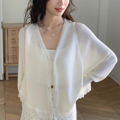 夏アウターカーディガン日焼け止めシャツアイスシルク薄いバットスリーブセーターレディースハイエンドルーズサスペンダースカート付き