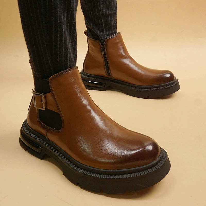 Осенние и зимние новые корейские модные мужские кожаные сапоги короткие сапоги