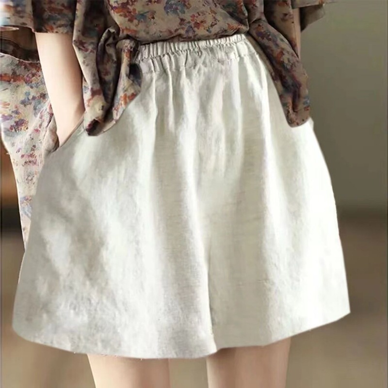 Cotton and Linen Shorts for Women, Summer Thin Style, Mom's Cotton and Linen Pants, Women's Plus Size Casual Linen Wide-Leg Pants