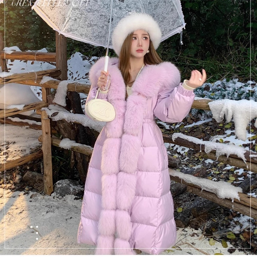 2025新款狐狸大毛领轻奢鹅绒服女长款过膝加厚时尚潮流白鹅绒外套