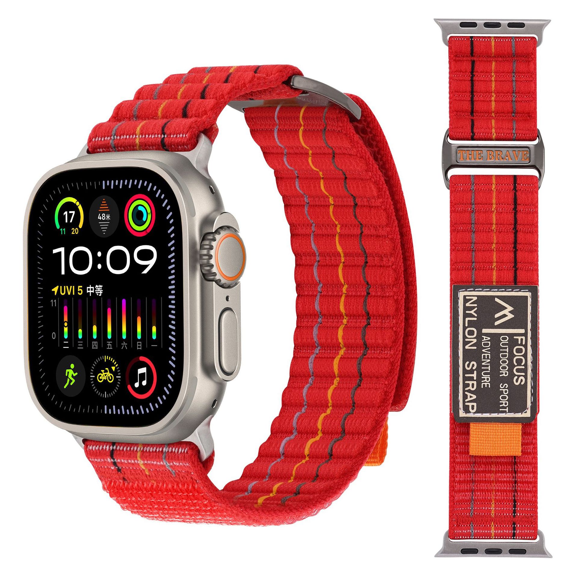 Suitable for apple watch3456789, double-section leather-coated nylon loop strap, Apple 10 strap undefined