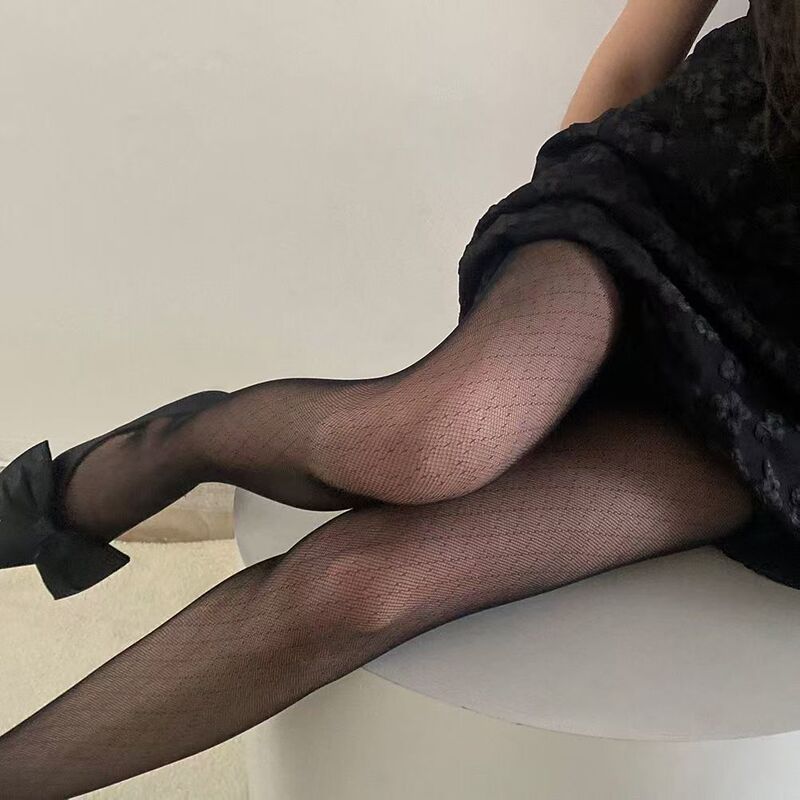 Sexy Diamond Mesh Stockings for Women, High-Elastic Stockings for Spring and Autum, Thin Anti-Snatch Stockings, High-Transparent Black Stockings, Autum Flesh-Transparent Pantyhose