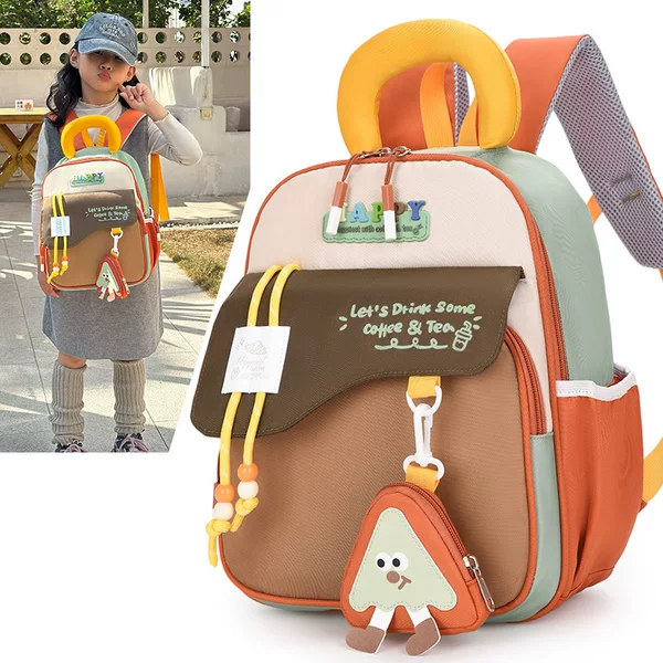 Macaron Color-Blocked Cartoon Pendant Children's Backpack, Popular Spring/Summer Cute Kindergarten Girls' Lightweight Backpack