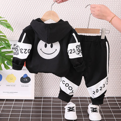 Wholesale Trendy Boys' Two-Piece Set Smiling Coat Long-Sleeved Suit Baby Boy 0-5 Years Thickened Clothes Loose Suit 2 